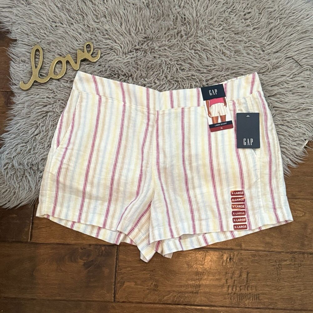 GAP Linen Striped Drawstring Shorts Womens Size XL Multicolor New